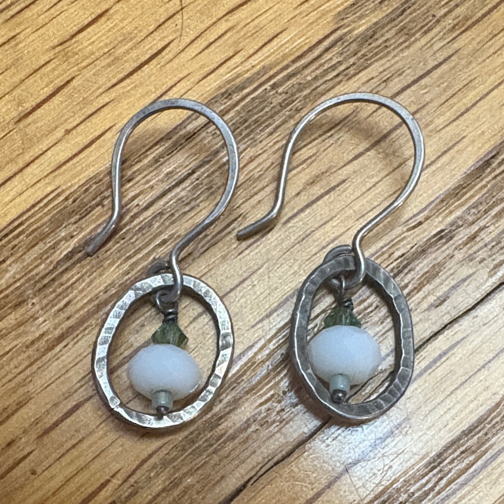 Silver and White Dangle Earrings